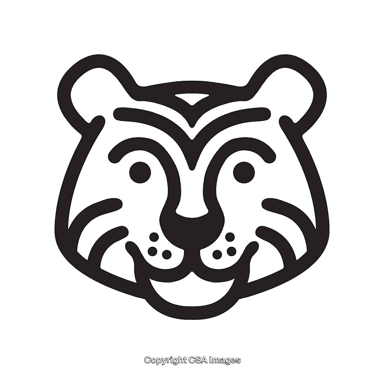 Simple Black and White Lineart Illustration of a Tiger Face