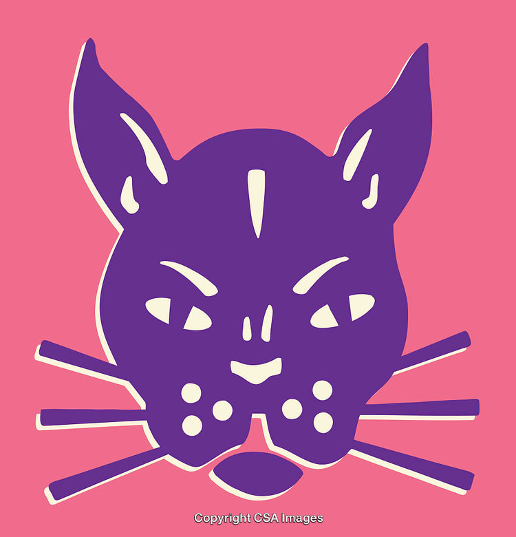 Bold Purple Cat Illustration on a Bright Pink Background