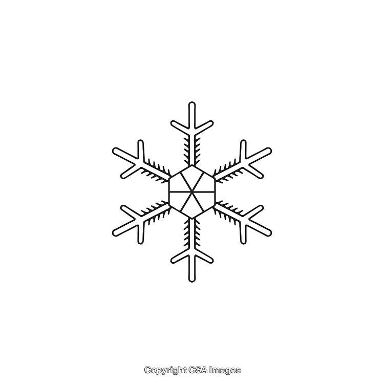 Black and White Illustration of a Geometric Snowflake Icon Isolated on White