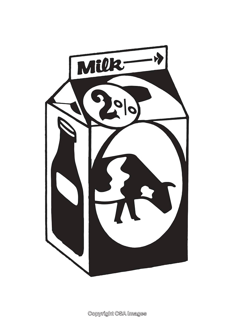 Black and White Line Art Illustration of a Milk Carton