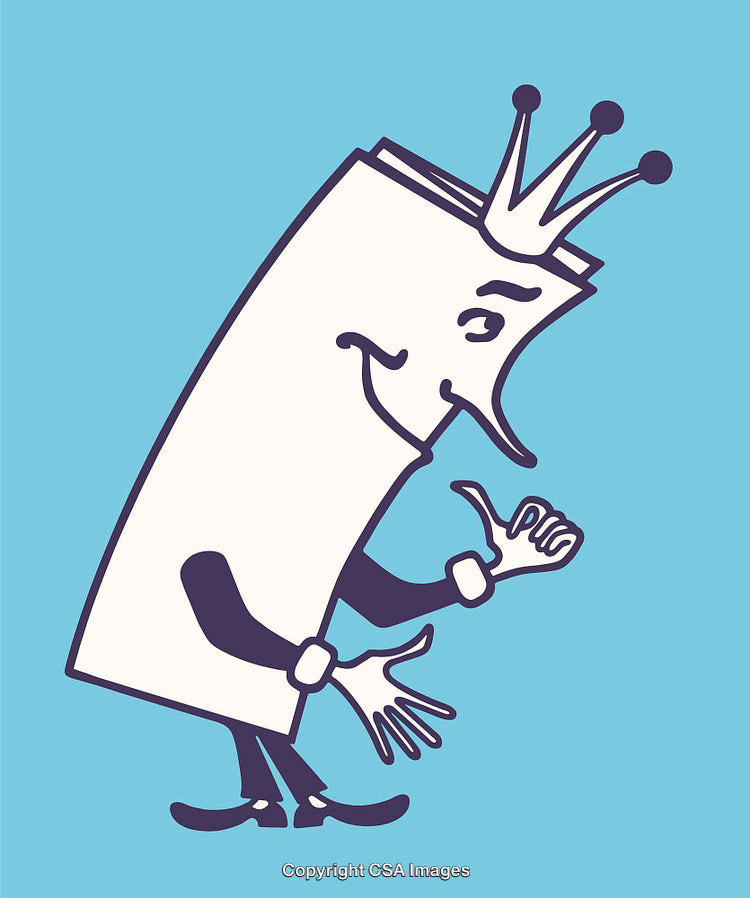 Cartoon Crowned Character With Playful Expression on Light Blue Background