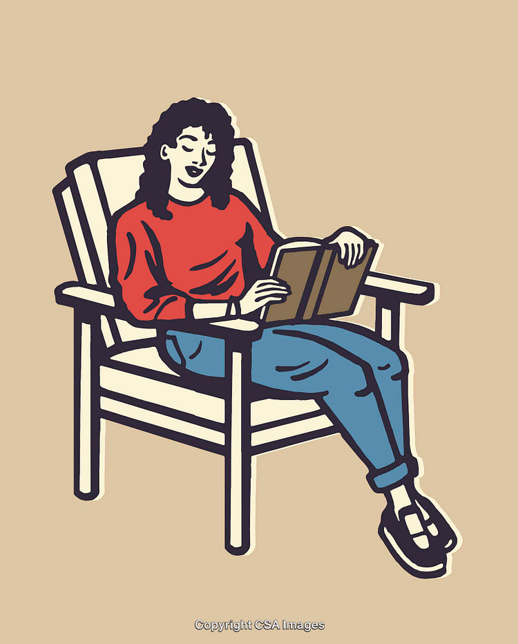 Woman Relaxing in Chair, Reading a Book in a Cozy Setting