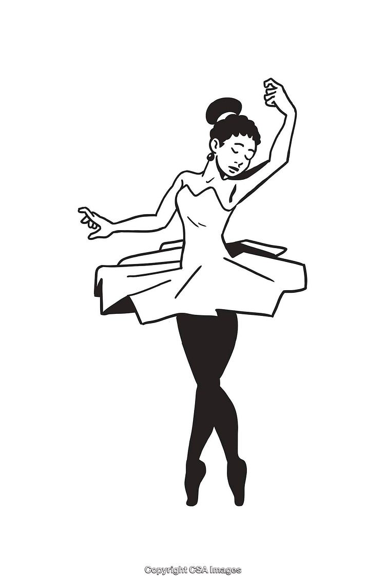Black and White Line Art Illustration of a Graceful Ballet Dancer