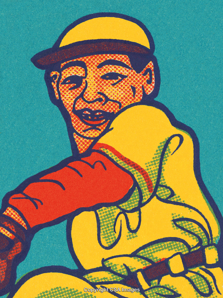 Colorful Comic Style Illustration of a Baseball Player in Retro Design