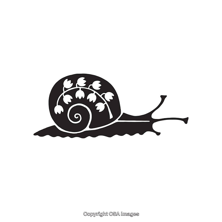 Black and White Line Art of Snail with Floral Ornament Design