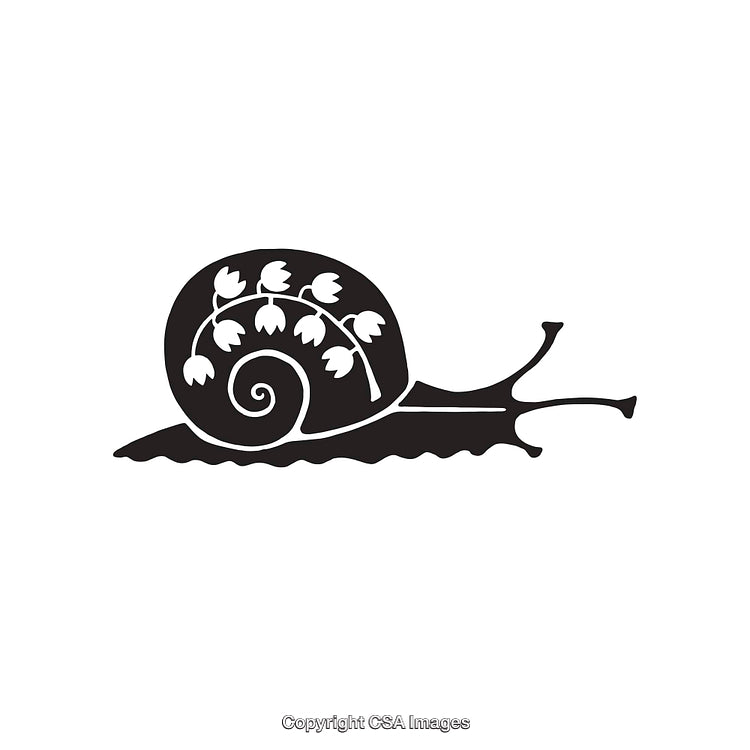 Black and White Line Art of Snail with Floral Ornament Design