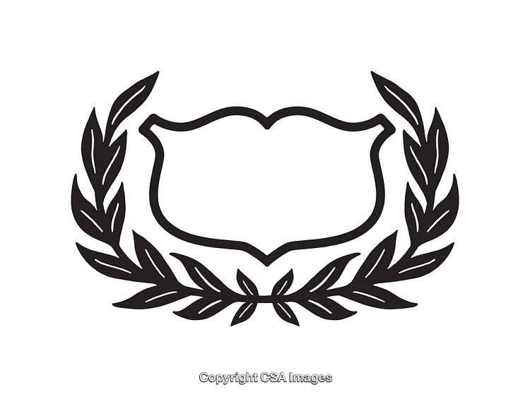 Elegant Black and White Laurel Wreath with Blank Shield Symbol