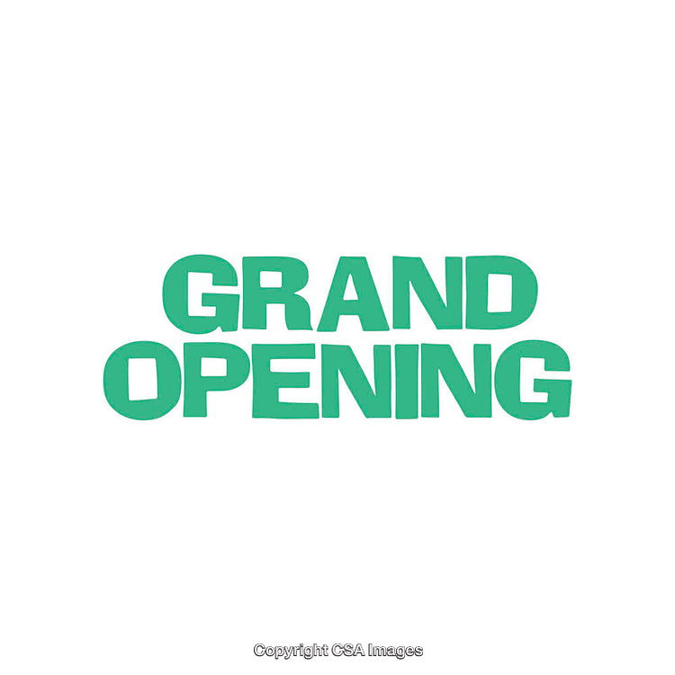 Bright Green Grand Opening Sign on White Background With Bold Typography