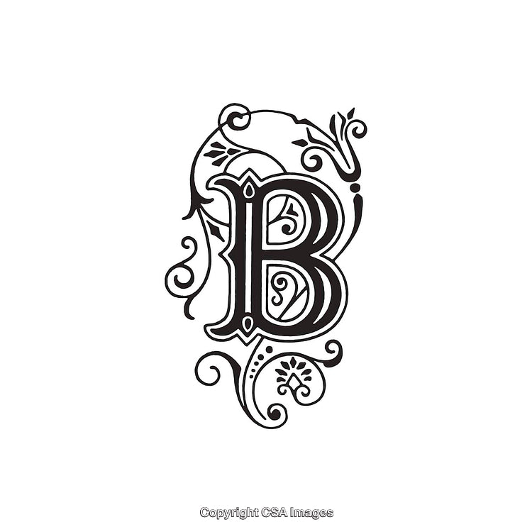 Elegant Decorative Monogram Letter B With Ornamental Floral Design