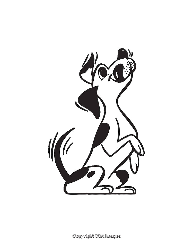Charming Cartoon Dog Illustration in Black and White Line Art