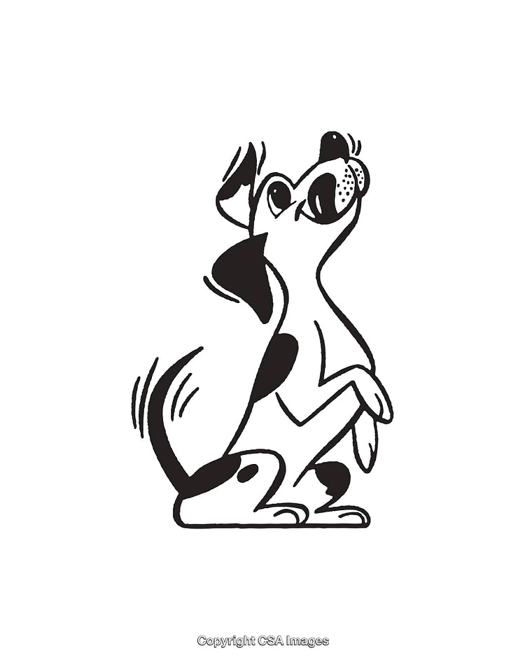 Charming Cartoon Dog Illustration in Black and White Line Art