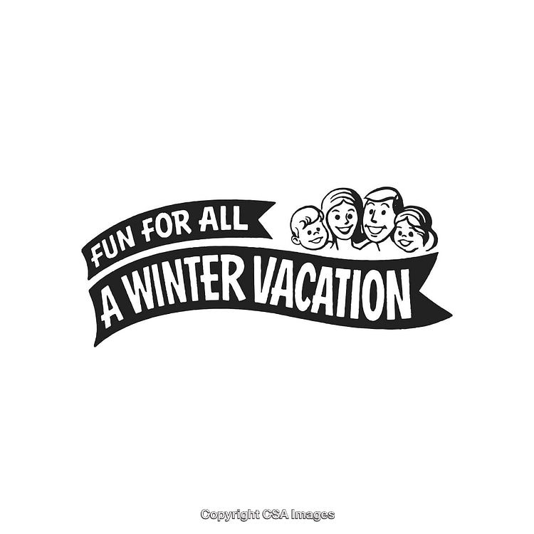 Retro Poster of a Family Promoting Winter Vacation Fun Activities