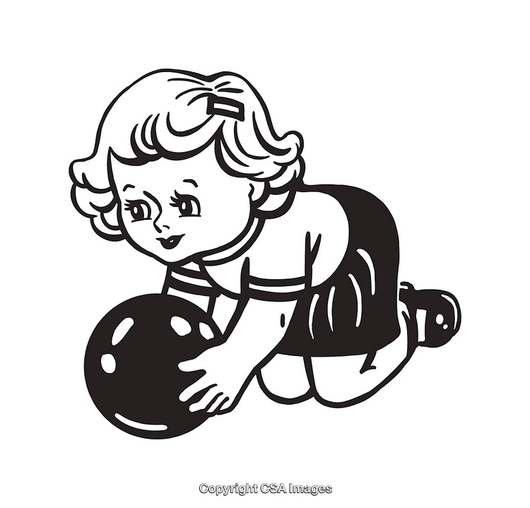 Retro Style Illustration of Child Playing with a Ball in Black and White