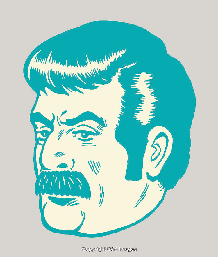 Retro Stylized Portrait Illustration of a Mustached Male Face Side Profile