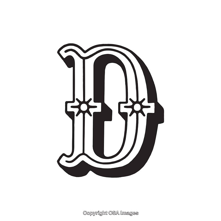 Decorative Black and White Ornamental Letter D Design