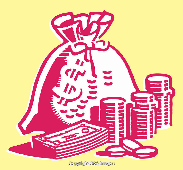 Bright Illustration of Money Bags and Coins on Yellow Background