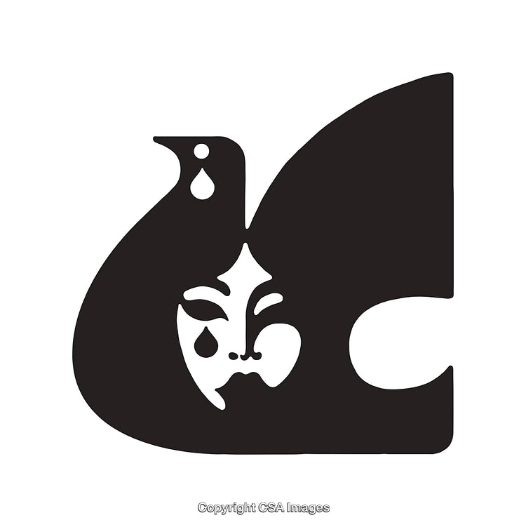 Stylized Black and White Illustration with Intriguing Abstract Elements