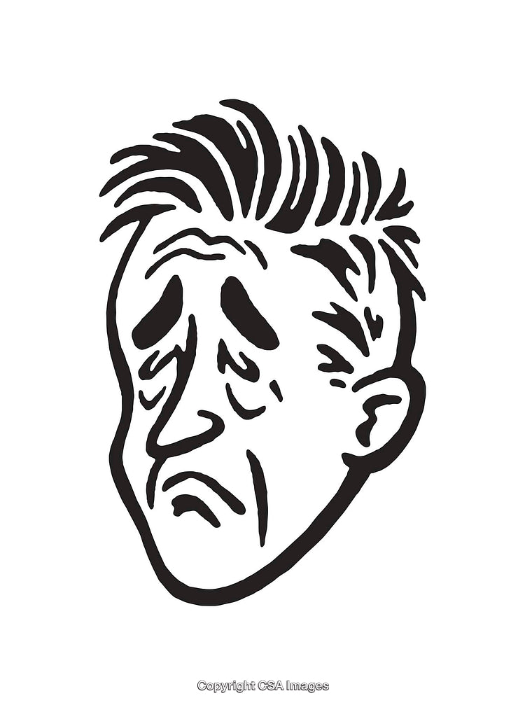 Black and White Line Art Illustration of a Sad Expression
