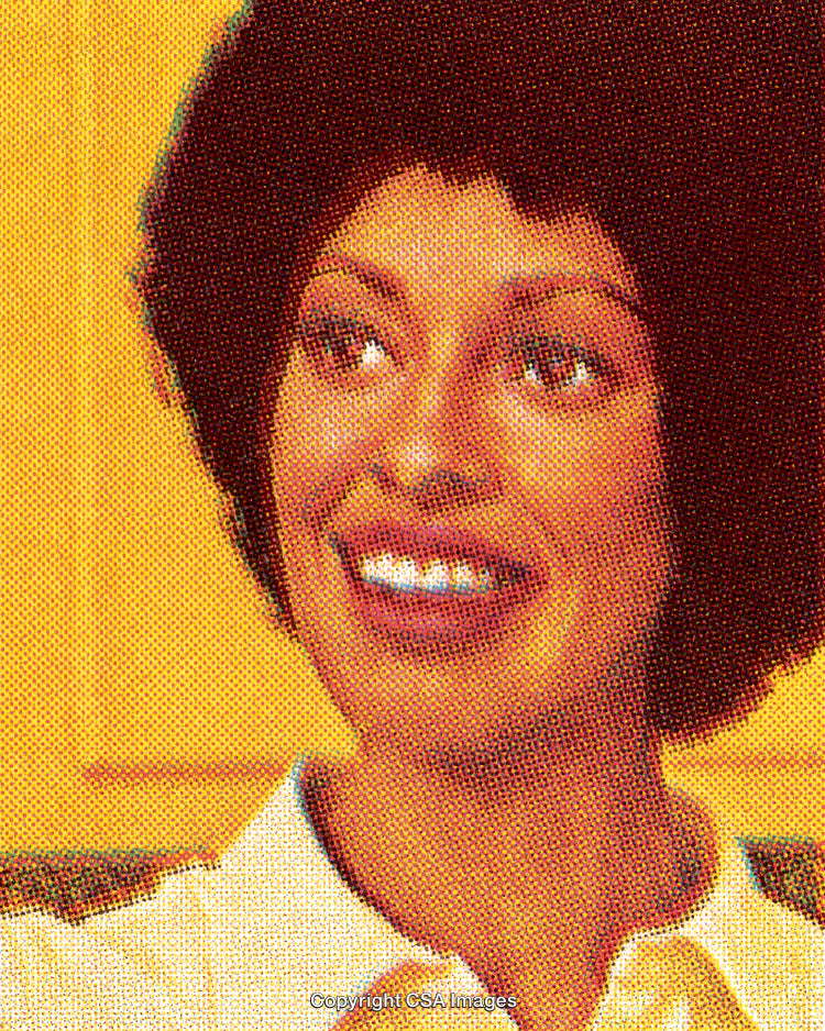 Retro Styled Portrait of Smiling Woman with Vibrant Colors