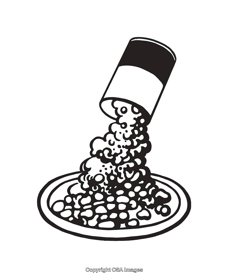 Black and White Line Art of Food Being Poured From a Can