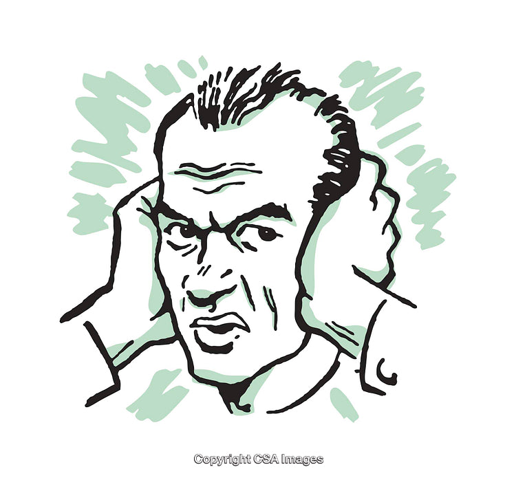 Surprised Illustration of Man Covering Ears With Green Background Highlights