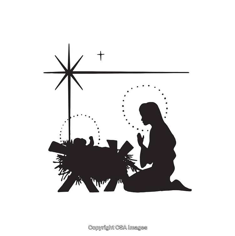 Black and White Nativity Scene with Mary and Jesus Theme
