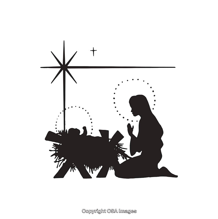 Black and White Nativity Scene with Mary and Jesus Theme