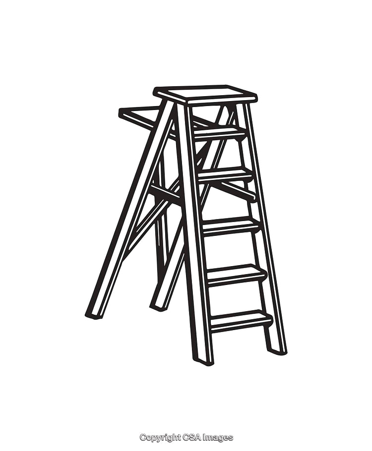 Black and White Line Illustration of a Simple Wooden Ladder