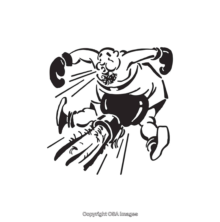 Black and White Line Art of a Cartoon Boxer in Motion