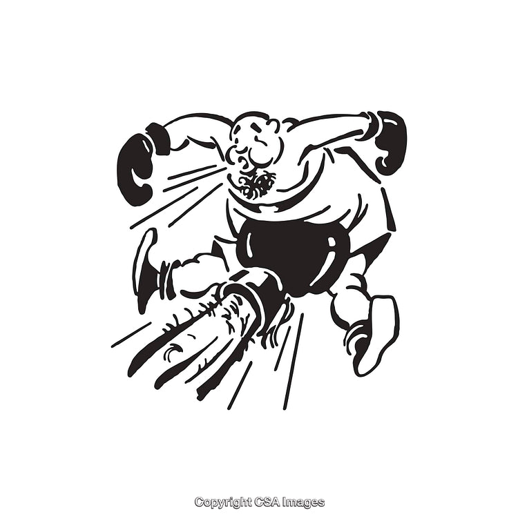 Black and White Line Art of a Cartoon Boxer in Motion
