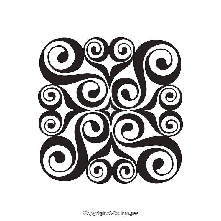 Ornate Black And White Symmetrical Pattern With Abstract Swirl Designs
