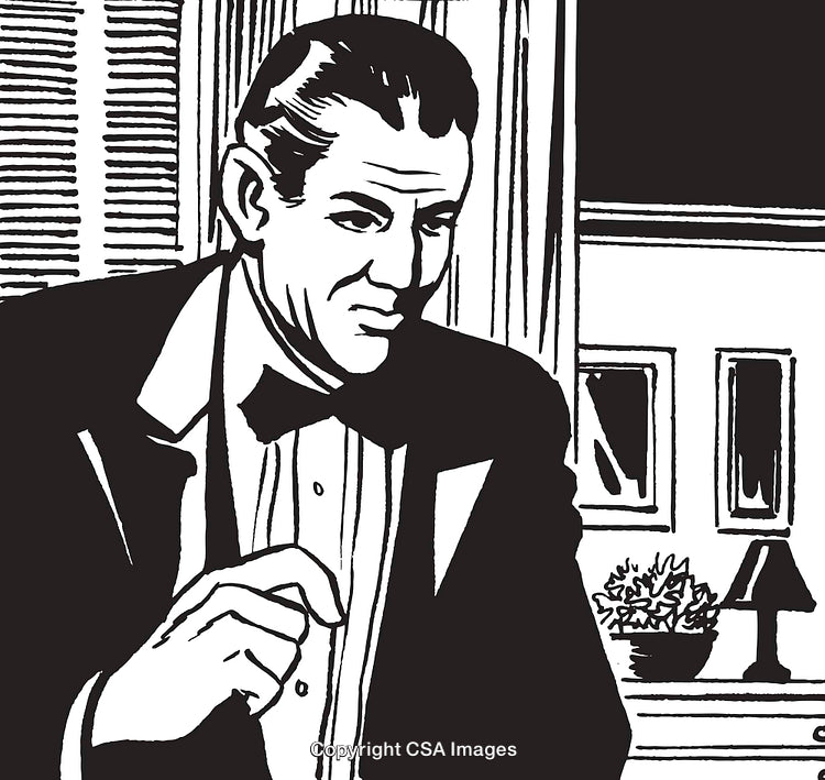 Black and White Illustration of a Man in a Formal Suit