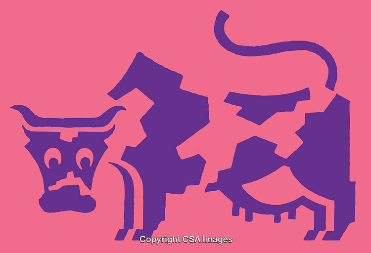 Colorful Graphic Illustration of Stylized Cow on Pink Background