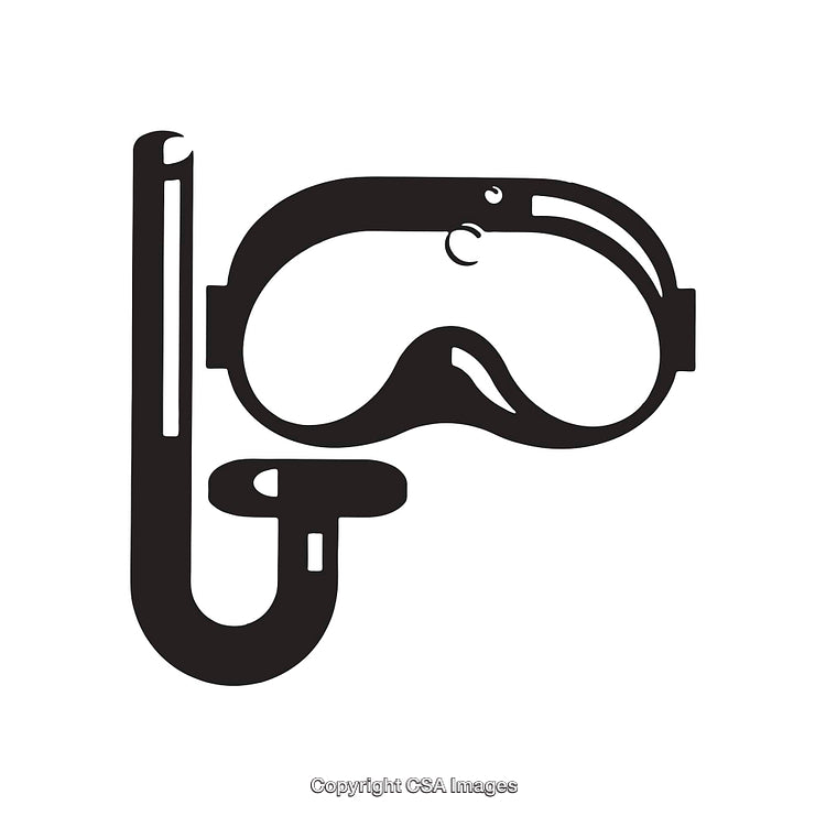 Black and White Snorkeling Mask and Tube Vector Illustration