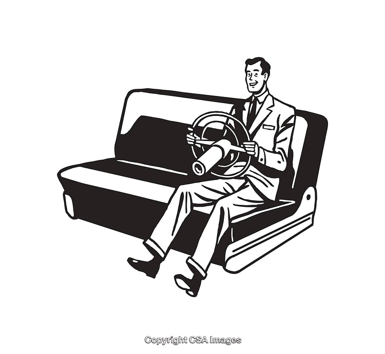 Vintage Line Art Illustration of a Man Driving on a Bench Seat