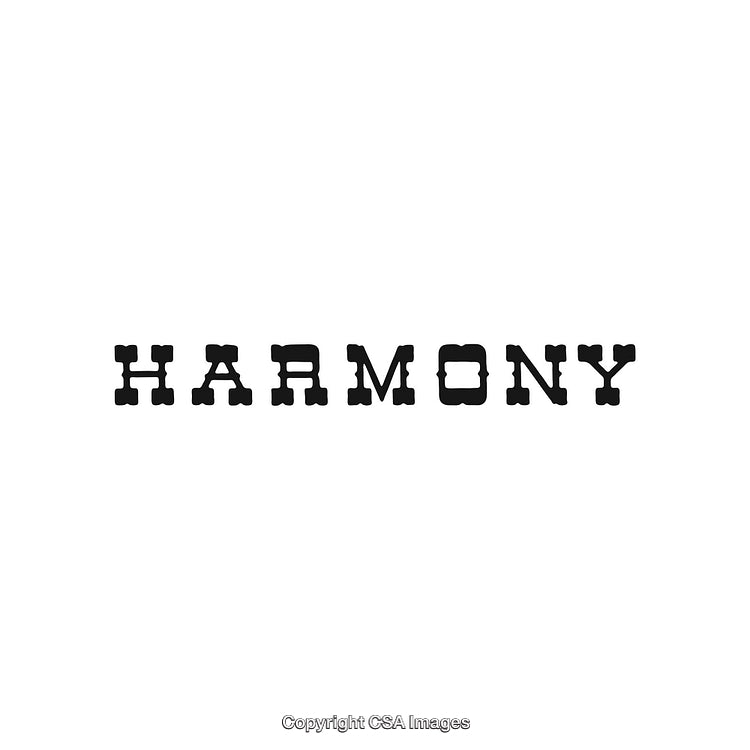 Bold Black Text Depicting the Word Harmony on White Background