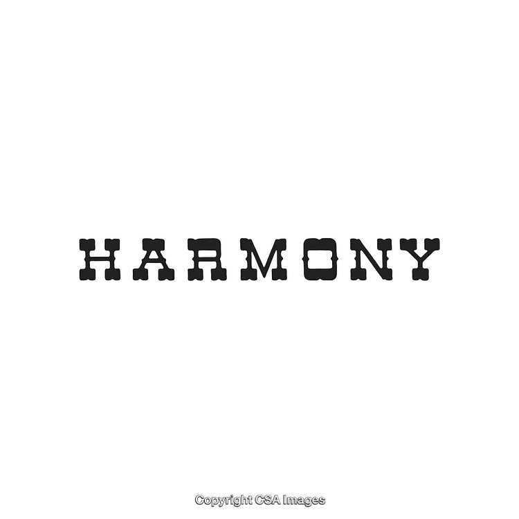 Bold Black Text Depicting the Word Harmony on White Background