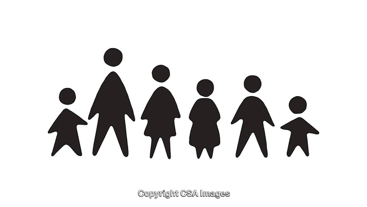 Black and White Silhouette Illustration of a Family with Children