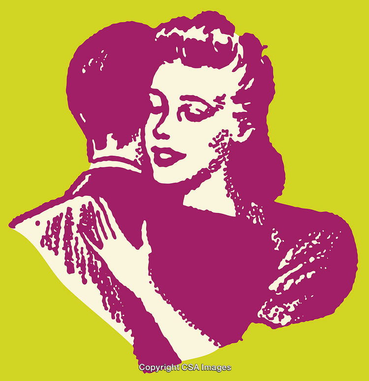 Colorful Retro Pop Art Style Hugging Couple Illustration