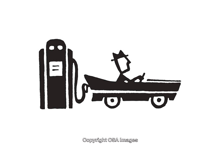 Black and White Car at Gasoline Pump Illustration in Minimalistic Style