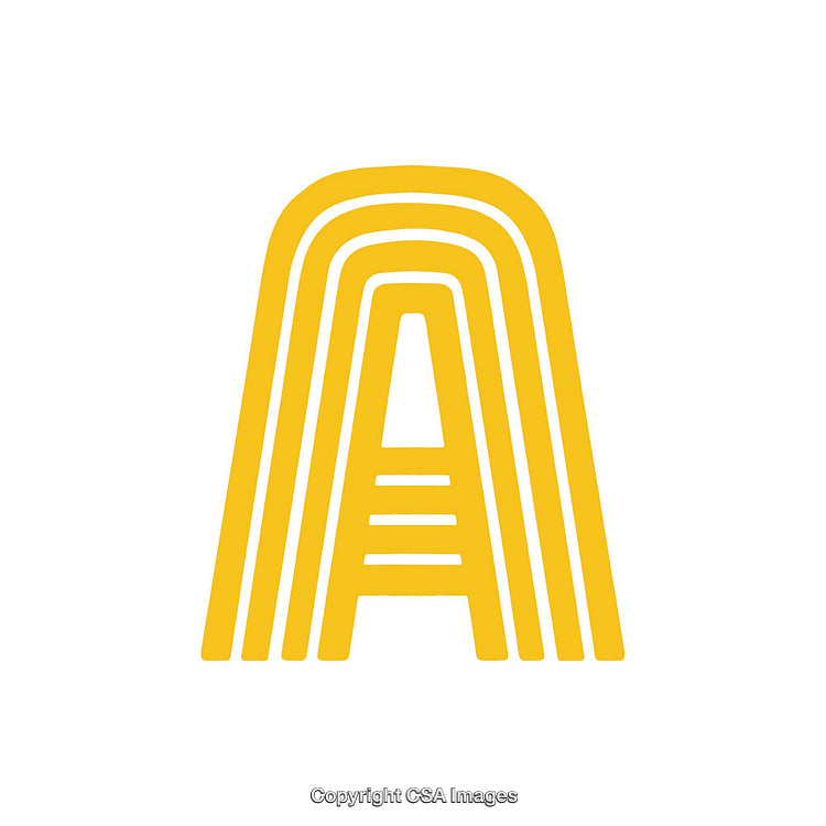 Stylized Yellow Letter A with Geometric Patterns on White Background