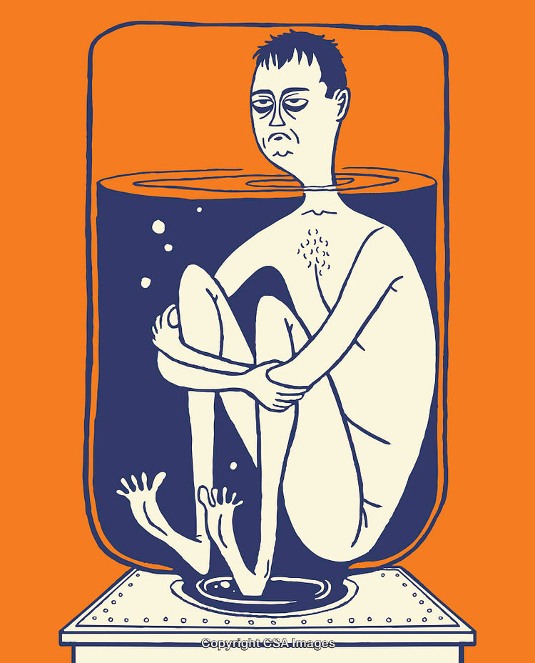 Surreal Illustration of a Person Enclosed in a Glass Container