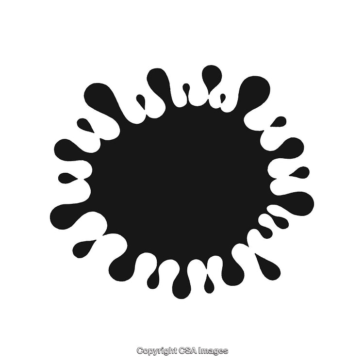 Black Ink Splat Shape with Abstract Dripping Borders on White