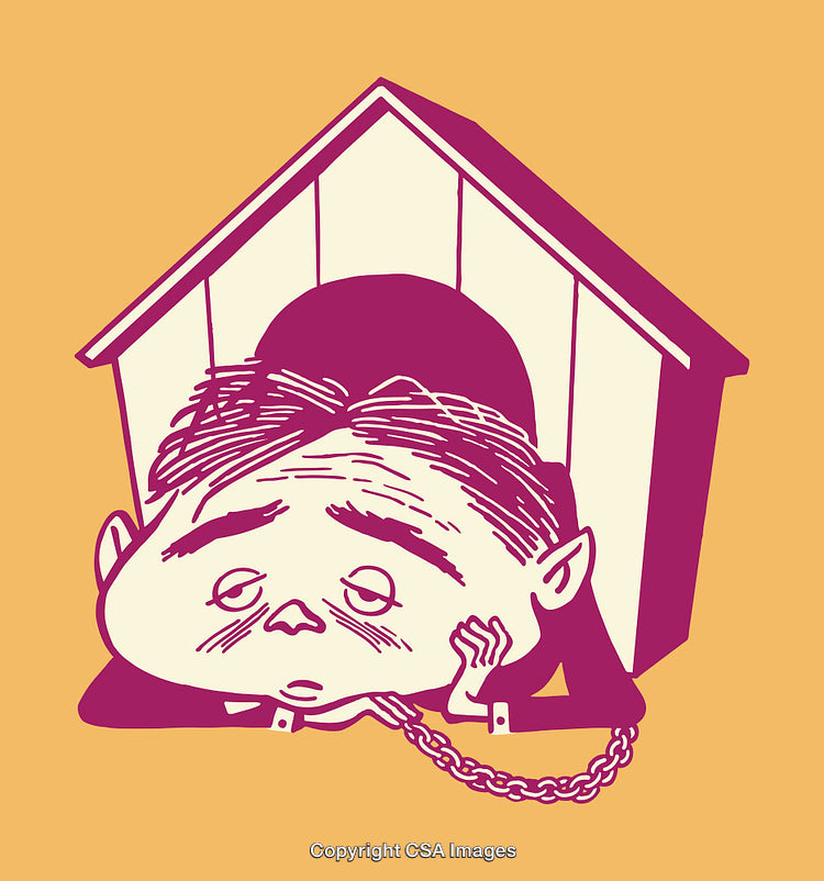 Cartoon Illustration of a Dejected Person in a Shackled State