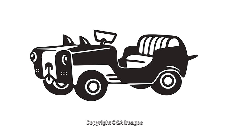 Vintage Cartoon Style Black and White Jeep Line Art Illustration