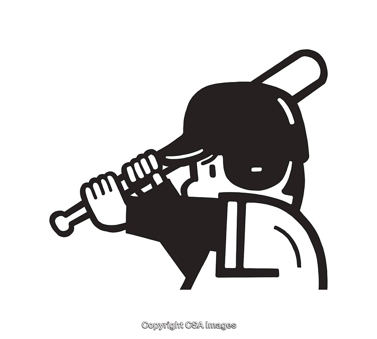 Black and White Line Art of a Baseball Player Focused in Action