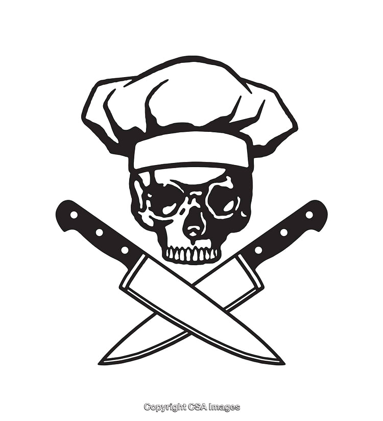 Black and White Skull with Crossed Knives and Chef Hat Artwork