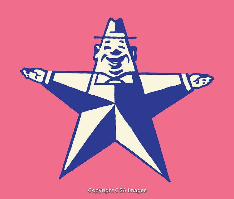Whimsical Star-Shaped Character Illustration on a Vibrant Pink Background