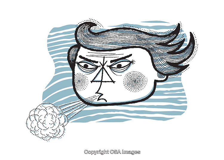Abstract Illustration of Windy Weather Featuring a Humorous Face
