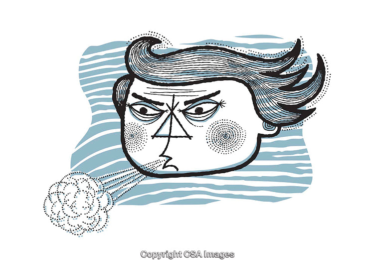 Abstract Illustration of Windy Weather Featuring a Humorous Face